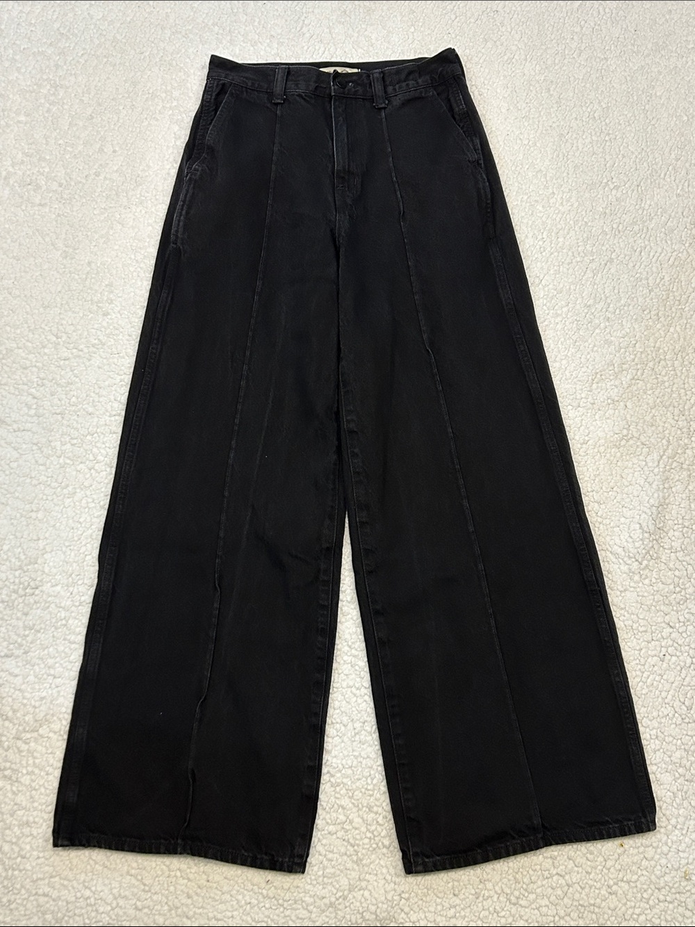 Madewell Super Wide Leg Trouser Jeans in Black size 27 Front Pintuck Seam